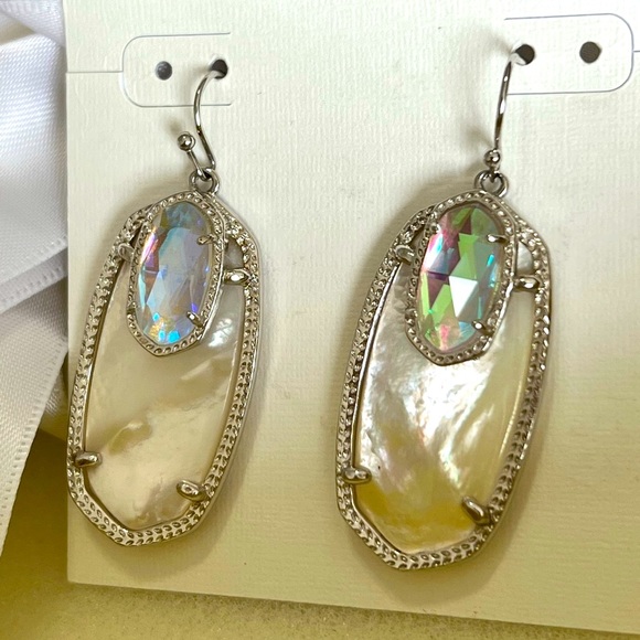 NWT Kendra Scott RARE & Retired Emmy Earrings Silver & Ivory Pearl & Dichroic! - Picture 12 of 15